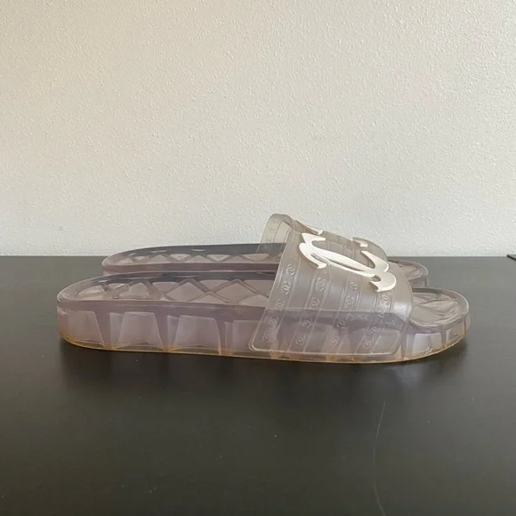 EUC Chanel CC Clear PVC Plastic Pool Sides size 37 w/dustbag fits 6/6.5 - Picture 2 of 12